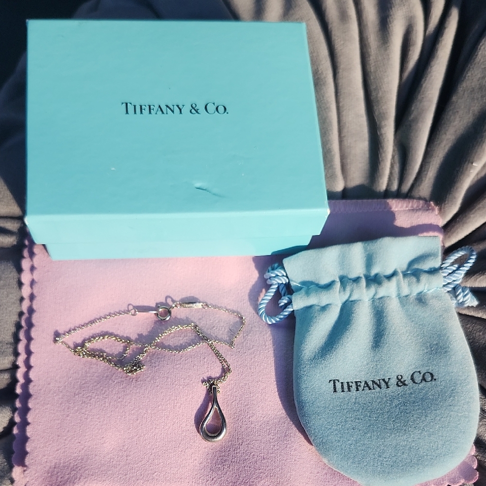 Tiffany & Co. Silver Teardrop Necklace w/ Box & Jewelry Bag